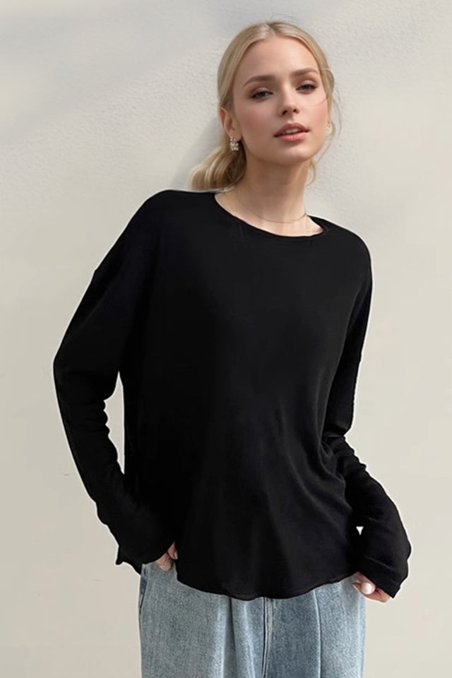 Basic Bae High-Low Long Sleeve T-Shirt Trendsi Hanalas