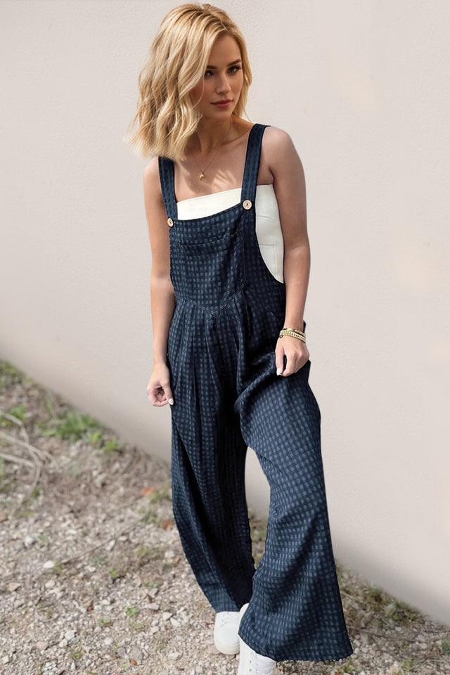 Oh Full Size Plaid Wide Leg Overalls with Pockets | Hanalas