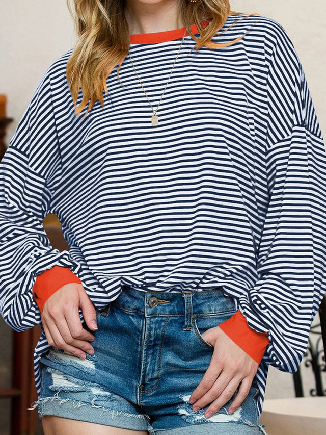 Contrast Striped Long Sleeve Sweatshirt | Hanalas