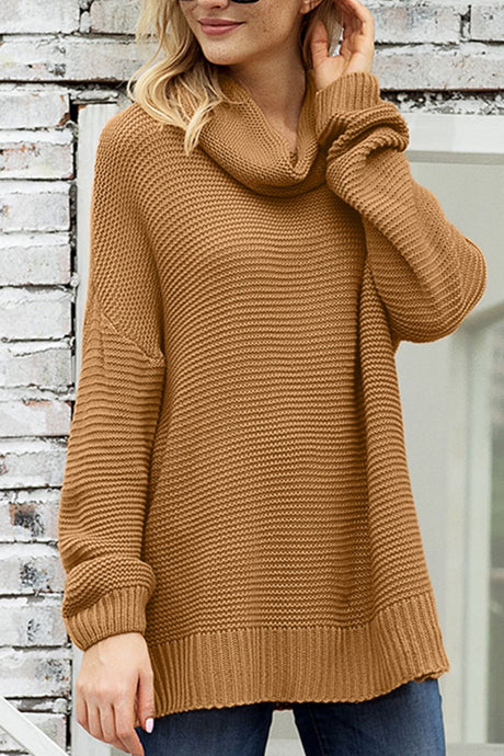 Side Slit Turtleneck Long Sleeve Sweater | Hanalas