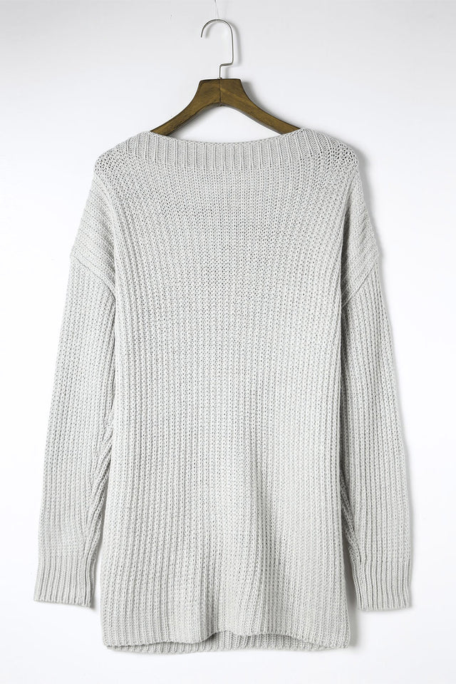 Side Slit Boat Neck Long Sleeve Sweater | Hanalas