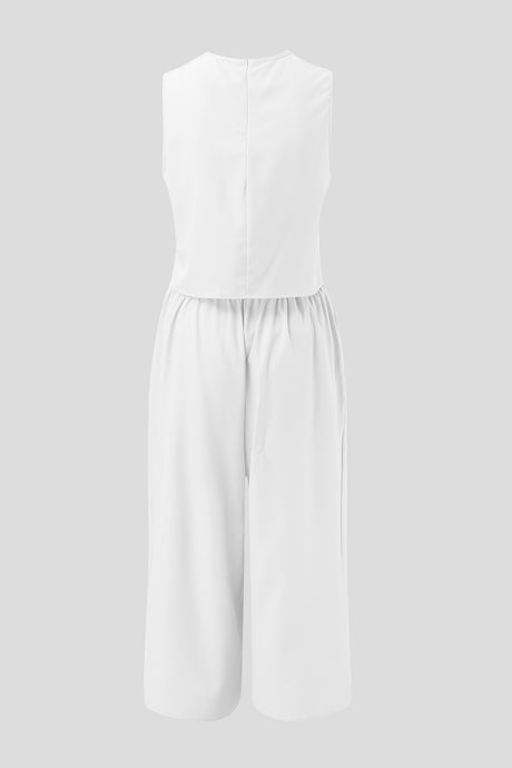 Round Neck Top and Wide Leg Pants Set | Hanalas