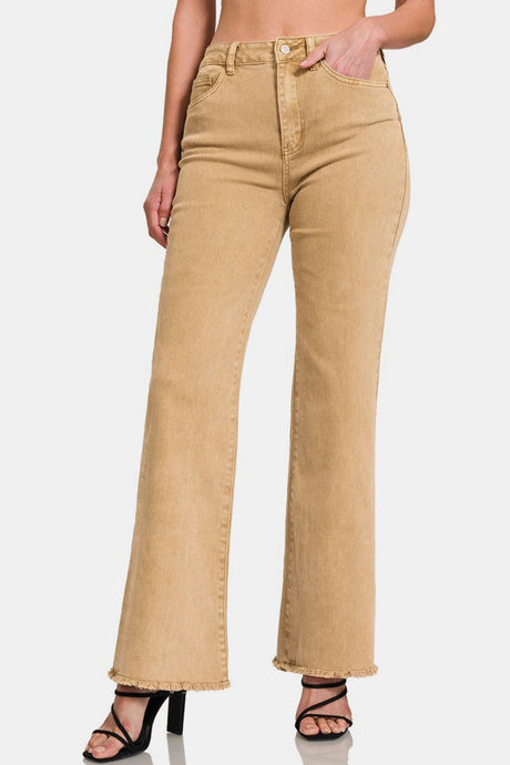 Zenana Acid Washed Frayed Hem Bootcut Jeans | Hanalas