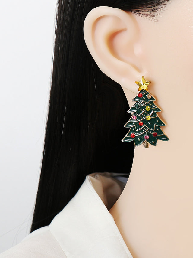 Alloy Inlaid Rhinestone Christmas Tree Earrings | Hanalas