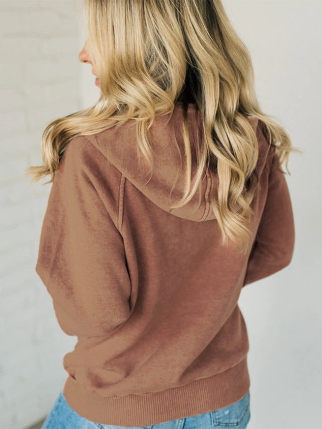 Half Zip Kangaroo Pocket Long Sleeve Hoodie | Hanalas