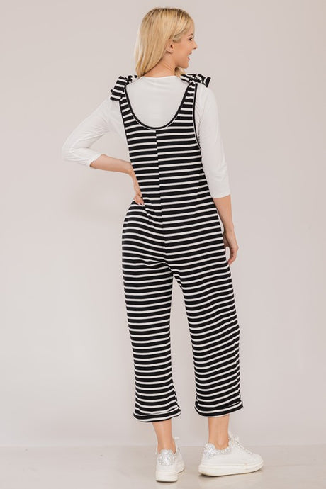 Celeste Full Size Striped Scoop Neck Overalls with Pockets | Hanalas