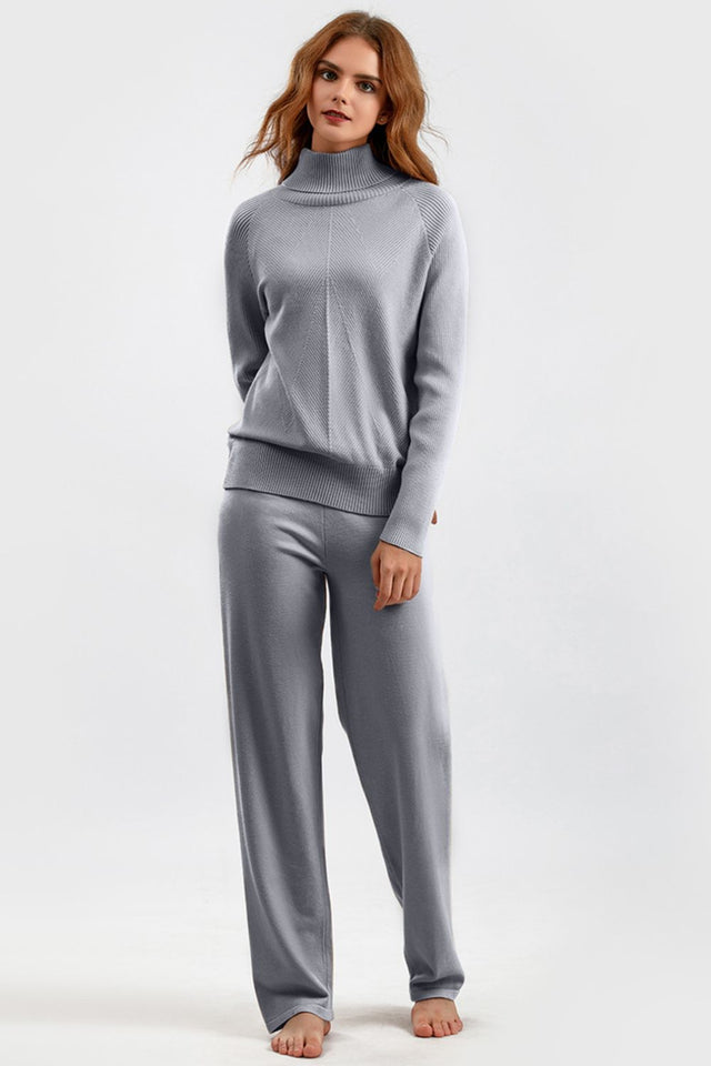 Basic Bae Turtleneck Raglan Sleeve Top and Pants Sweater Set Trendsi Hanalas