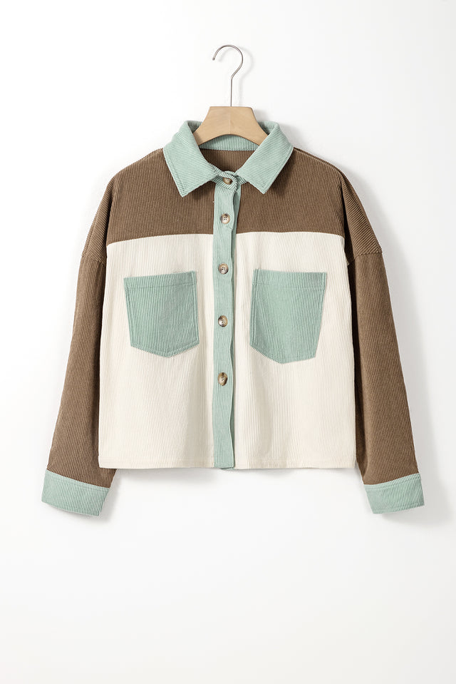 Pocketed Color Block Collared Neck Jacket | Hanalas