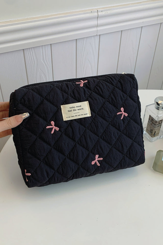 Bow Embroidered Quilted Storage Bag | Hanalas