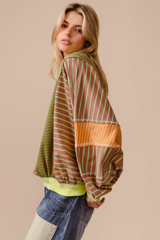 BiBi Color Block Striped Round Neck Sweatshirt Trendsi Hanalas