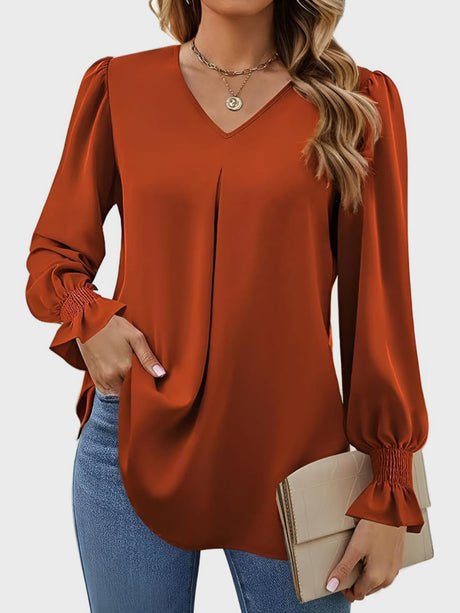 V-Neck Flounce Sleeve Top | Hanalas