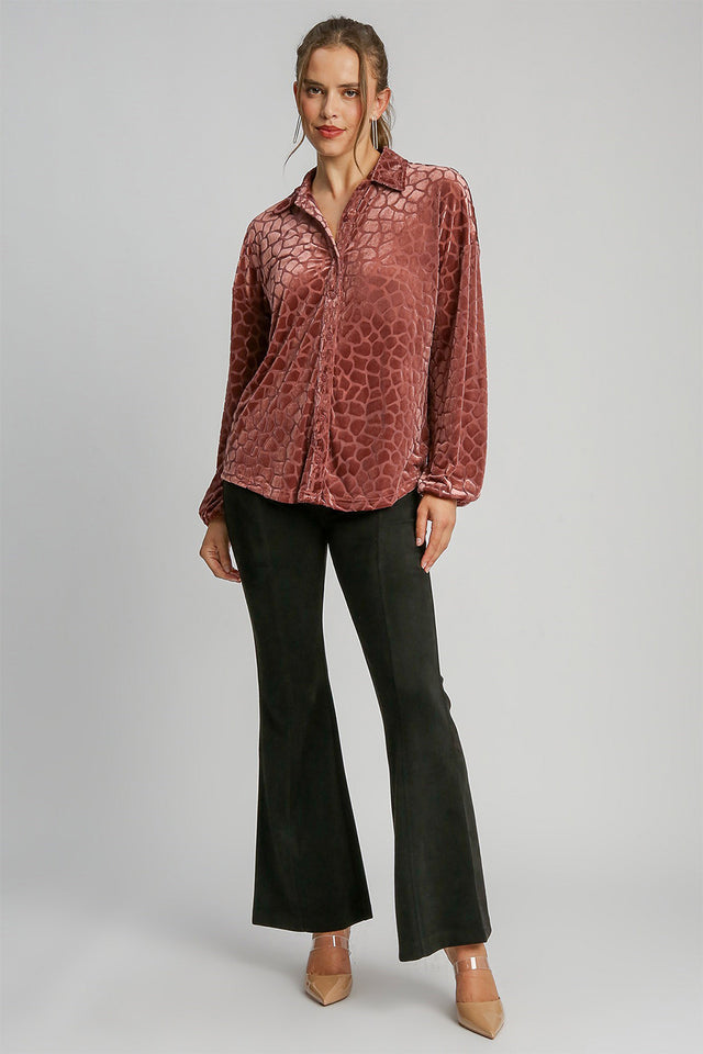 Umgee Animal Print Button Up Velvet Shirt | Hanalas