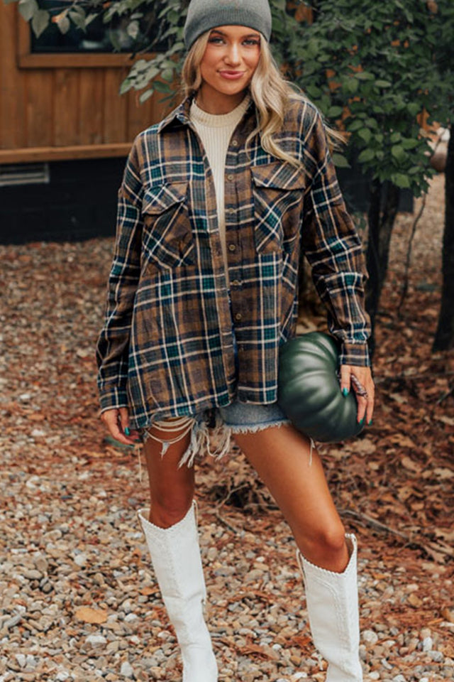 Plaid Collared Neck Button Up Jacket | Hanalas