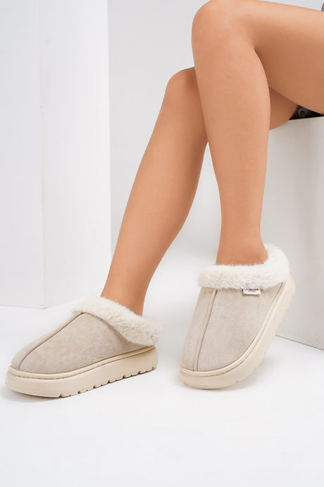 Furry Round Toe Platform Slippers | Hanalas