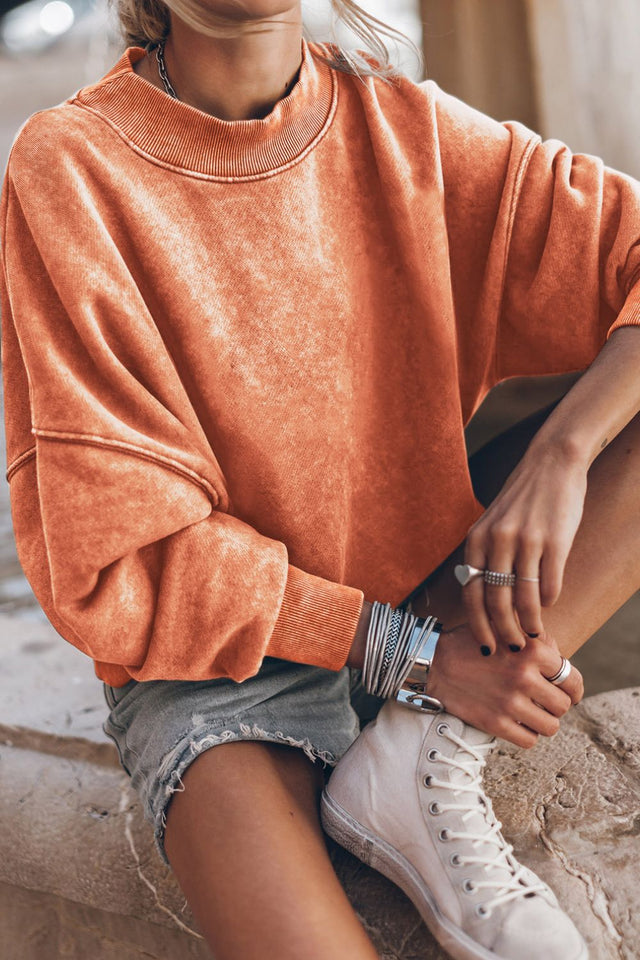 Mock Neck Dropped Shoulder Sweatshirt | Hanalas