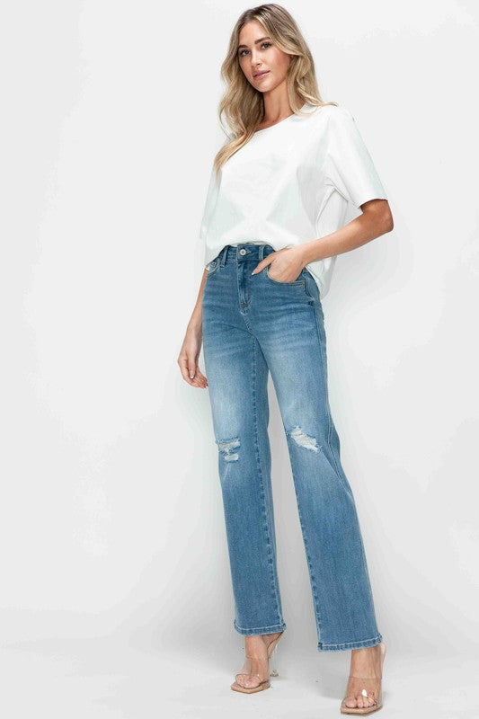 bytos Full Size Distressed High Rise Straight Jeans | Hanalas