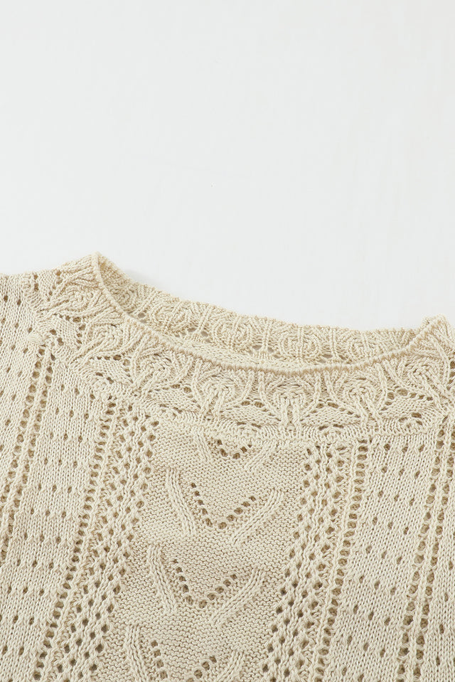 Openwork Round Neck Long Sleeve Sweater | Hanalas