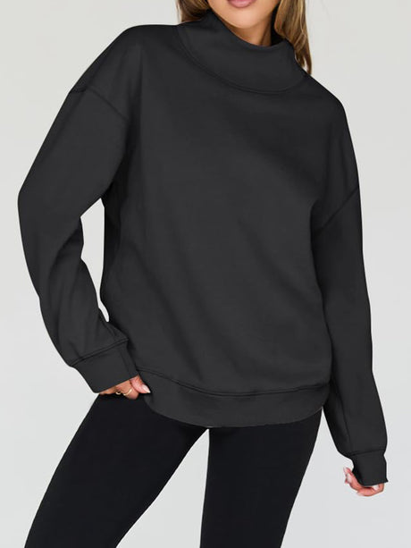 Mock Neck Drop Shoulder Long Sleeve Sweatshirt | Hanalas