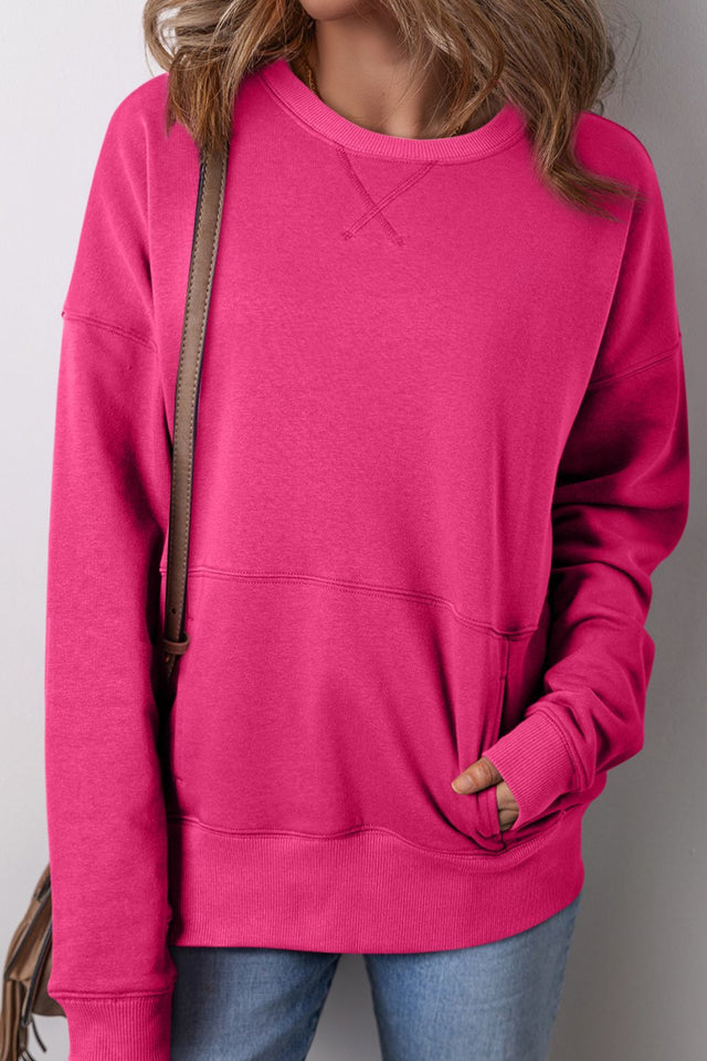 Solid Color Round Neck Long Sleeve Sweatshirt | Hanalas