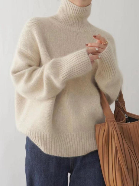 Turtleneck Dropped Shoulder Long Sleeve Sweater | Hanalas