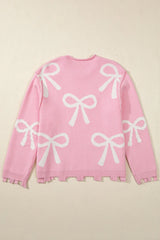 Pearl Detail Bow Round Neck Long Sleeve Sweater