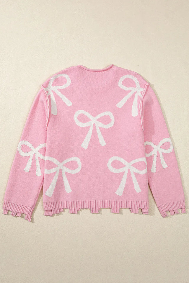 Pearl Detail Bow Round Neck Long Sleeve Sweater Trendsi Hanalas