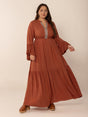 Plus Size Ruffled Notched Long Sleeve Midi Dress Trendsi Hanalas