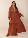 Plus Size Ruffled Notched Long Sleeve Midi Dress Trendsi Hanalas