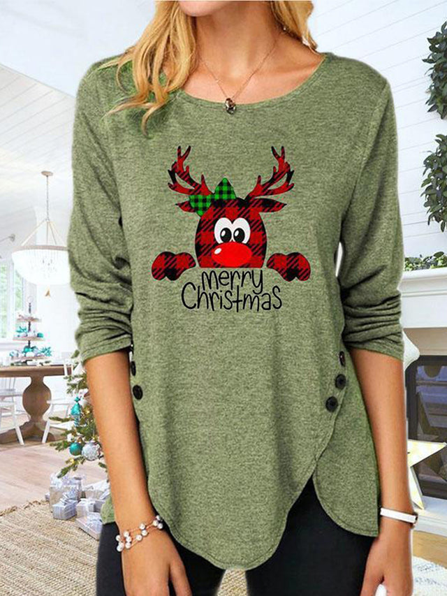 Full Size Reindeer Round Neck Long Sleeve T-Shirt | Hanalas