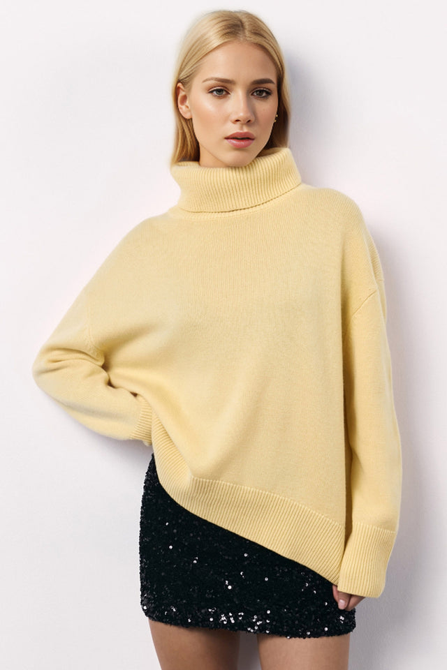 Basic Bae Turtleneck Long Sleeve Dropped Shoulder Sweater Trendsi Hanalas