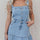 Ruffled Hem Button Front Square Neck Denim Dress | Hanalas