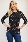 Celeste Full Size Polka Dot Round Neck Three-Quarter Sleeve T-Shirt | Hanalas