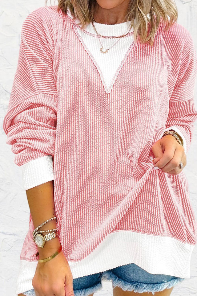 Contrast Round Neck Long Sleeve Sweatshirt | Hanalas