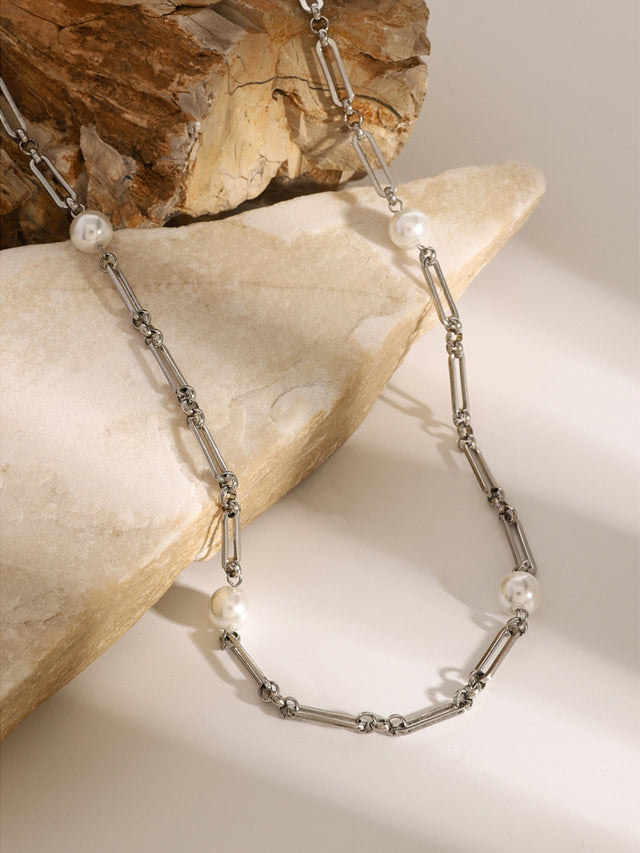 Stainless Steel Pearl Chain Necklace Trendsi Hanalas