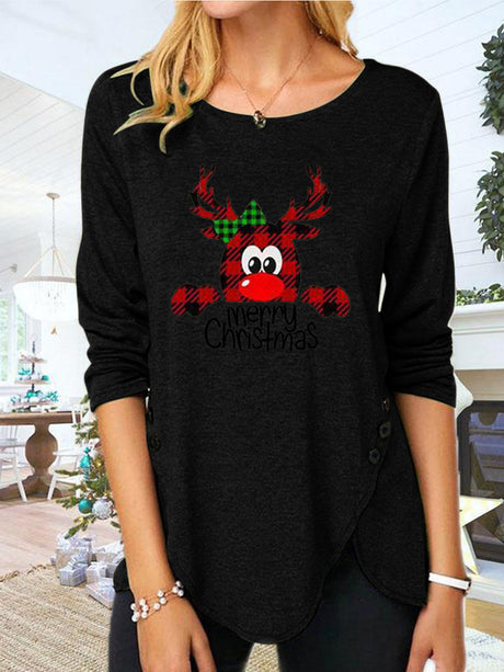 Full Size Reindeer Round Neck Long Sleeve T-Shirt | Hanalas