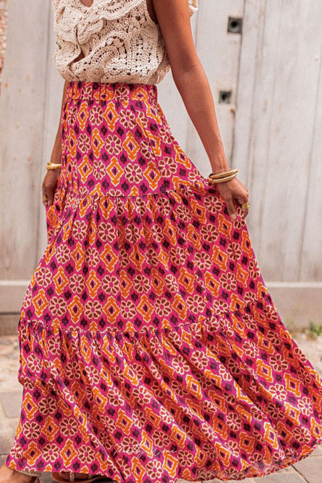 Printed Tiered Maxi Skirt | Hanalas
