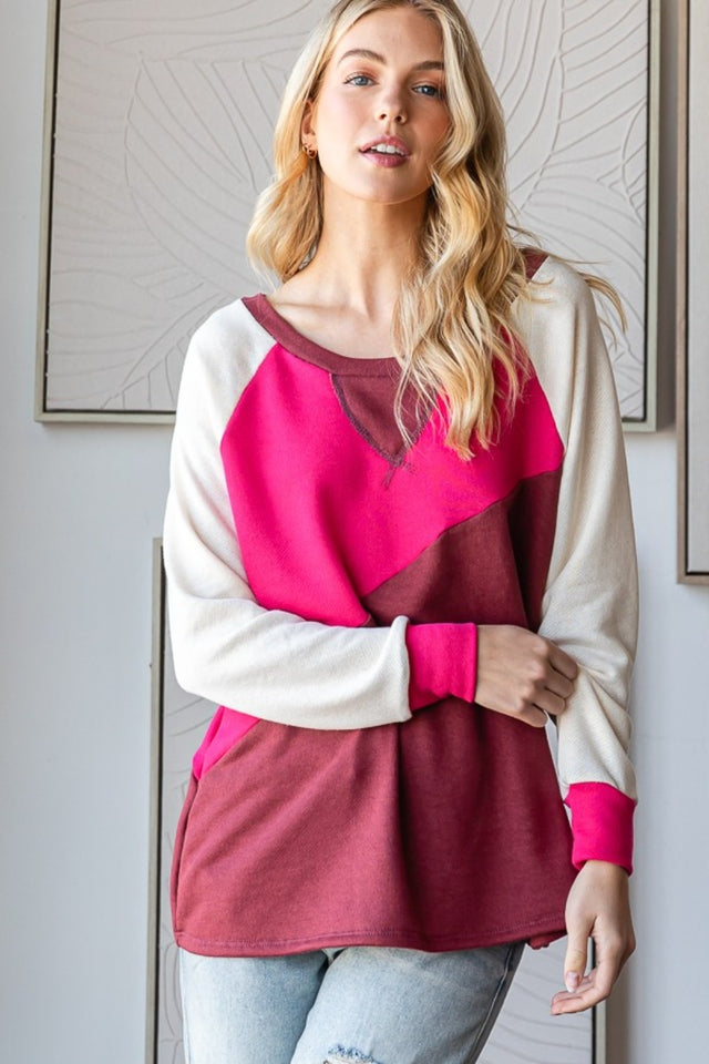 HOPELY Color Block Long Sleeve T-Shirt | Hanalas