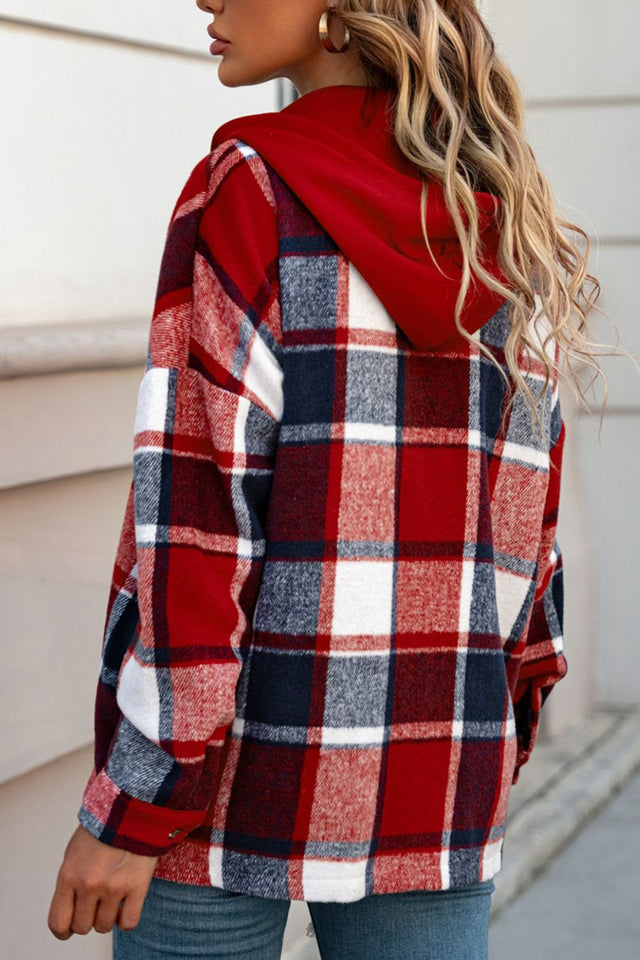 Plaid Button Up Hooded Shacket | Hanalas