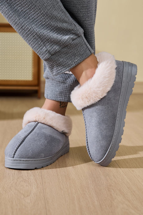 Faux Fur Round Toe Platform Slippers | Hanalas