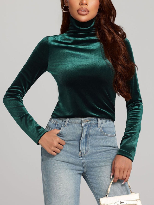 Solid Color Turtleneck Long Sleeve Top | Hanalas