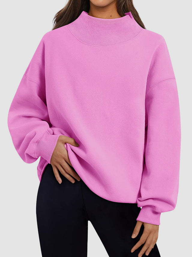 Mock Neck Drop Shoulder Long Sleeve Sweatshirt | Hanalas