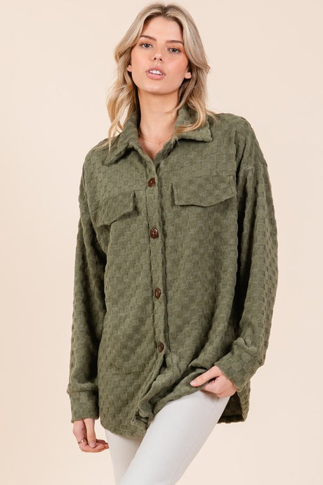 BOMBOM Checkered Button Down Dropped Shoulder Shacket | Hanalas