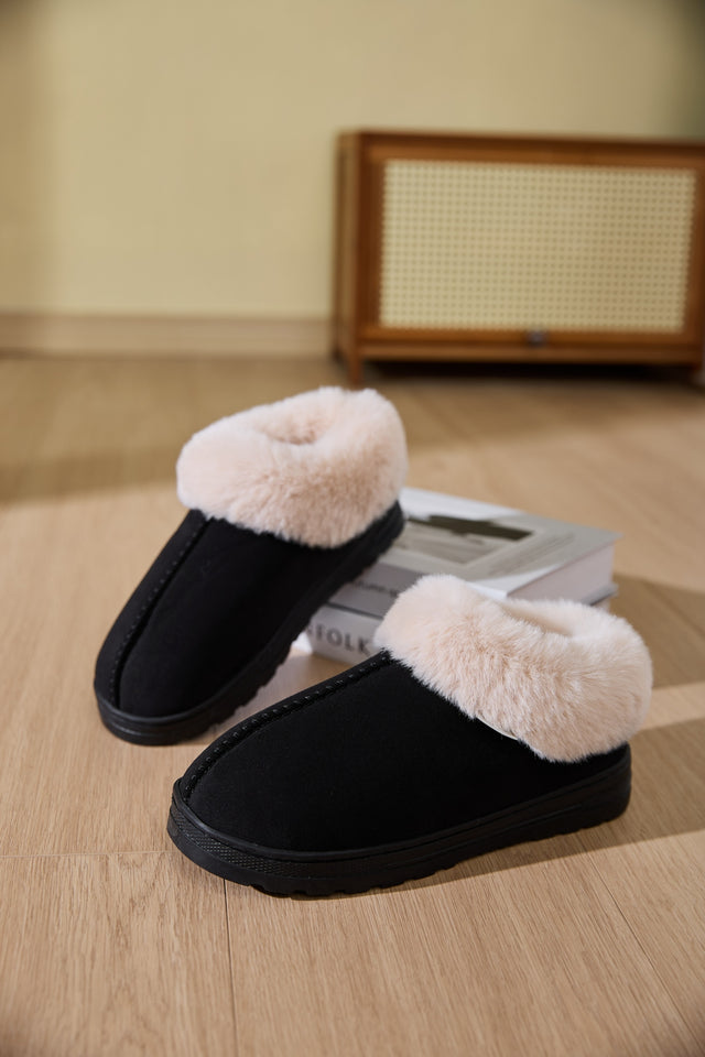 Faux Fur Round Toe Platform Slippers | Hanalas