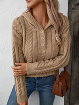 Cable-Knit Long Sleeve Hooded Sweater