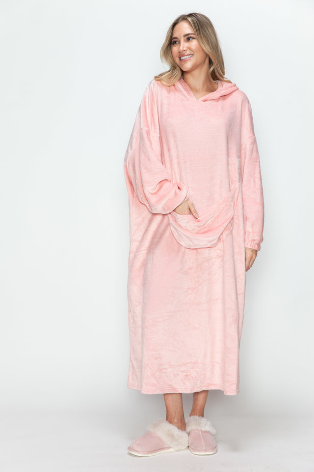 Double Take Full Size Pocketed Hooded Midi Lounge Dress Trendsi Hanalas