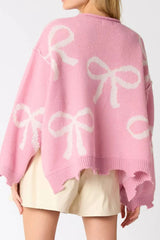 Pearl Detail Bow Round Neck Long Sleeve Sweater