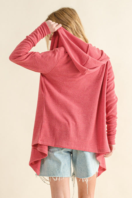 And The Why Full Size Thermal Hooded Open Front Cardigan with Pockets | Hanalas