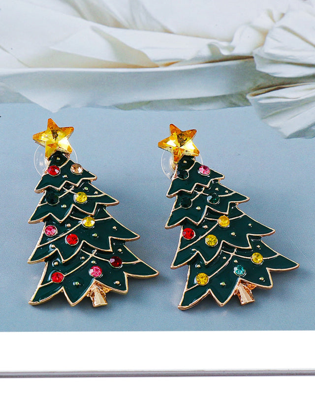 Alloy Inlaid Rhinestone Christmas Tree Earrings | Hanalas