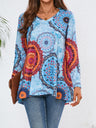 Geometric Printed V-Neck Long Sleeve T-Shirt | Hanalas