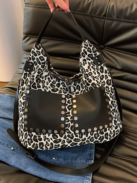 Leopard Polyester Shoulder Bag with Zippers Trendsi Hanalas